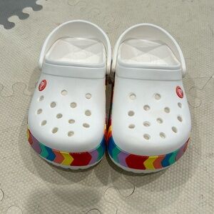 Youth Junior Size J3 Crocs White with Rainbow